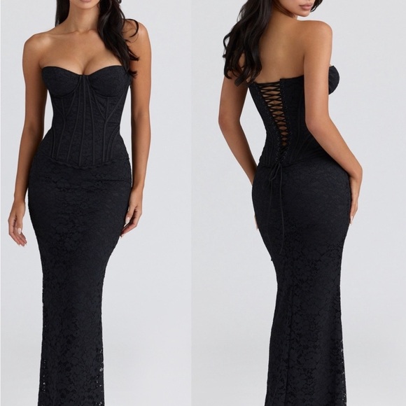 House of CB Dresses & Skirts - House of CB solaine Black lace Corset maxi dress, SIZE LARGE